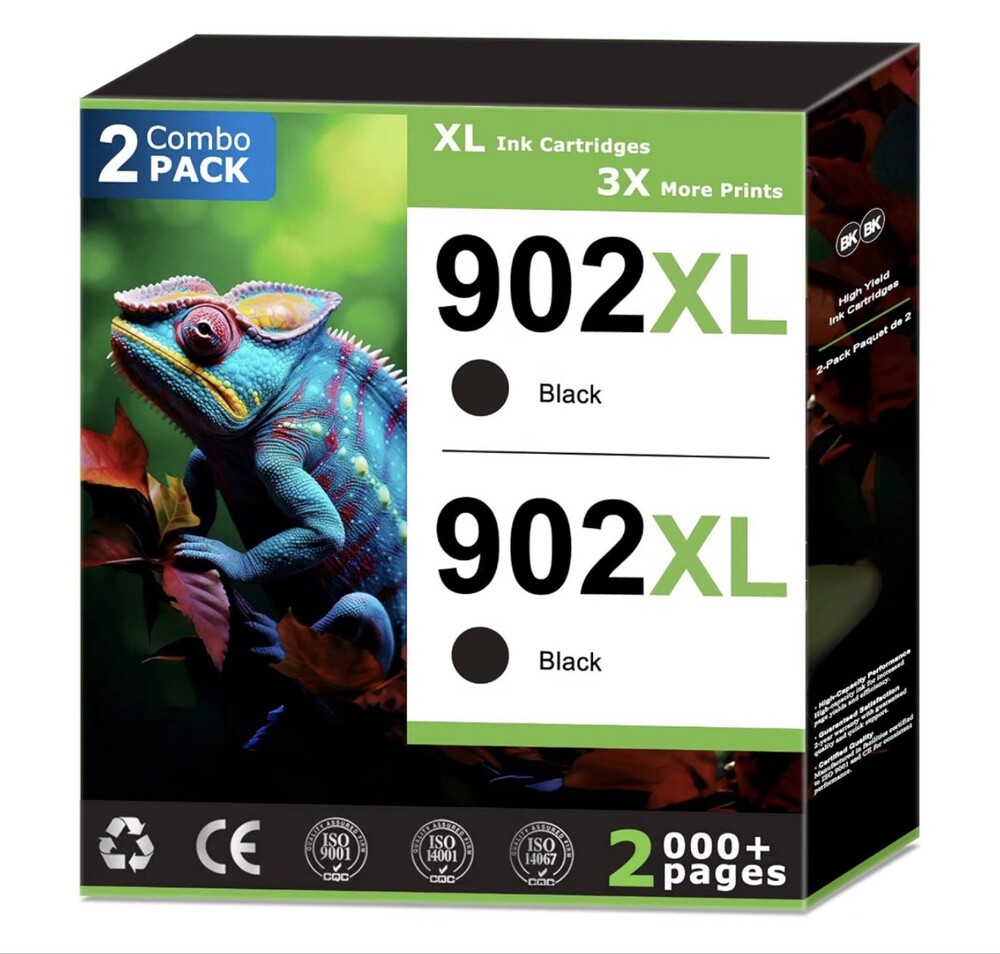 2 Pack 902XL Black Ink Cartridges High Yield for HP OfficeJet Pro Printers